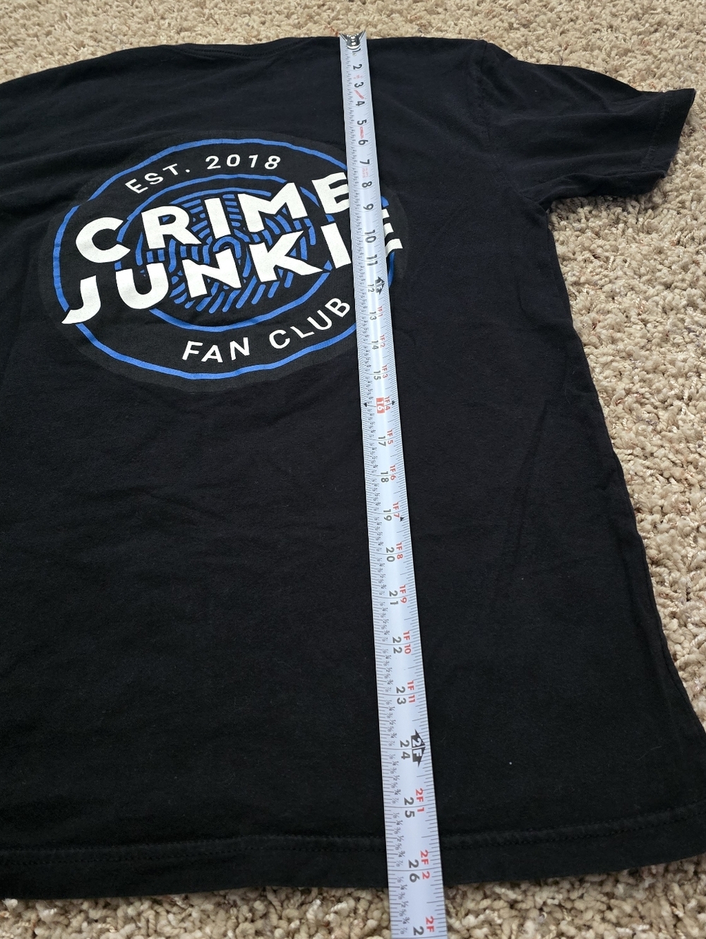 Crime Junkie Fan Club Black Blue And White T-shirt With Front Pocket - Picture 5 of 8